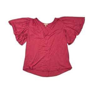 Anthropologie Bordeaux Pink V-Neck Short Flutter Sleeve Sidonie Top